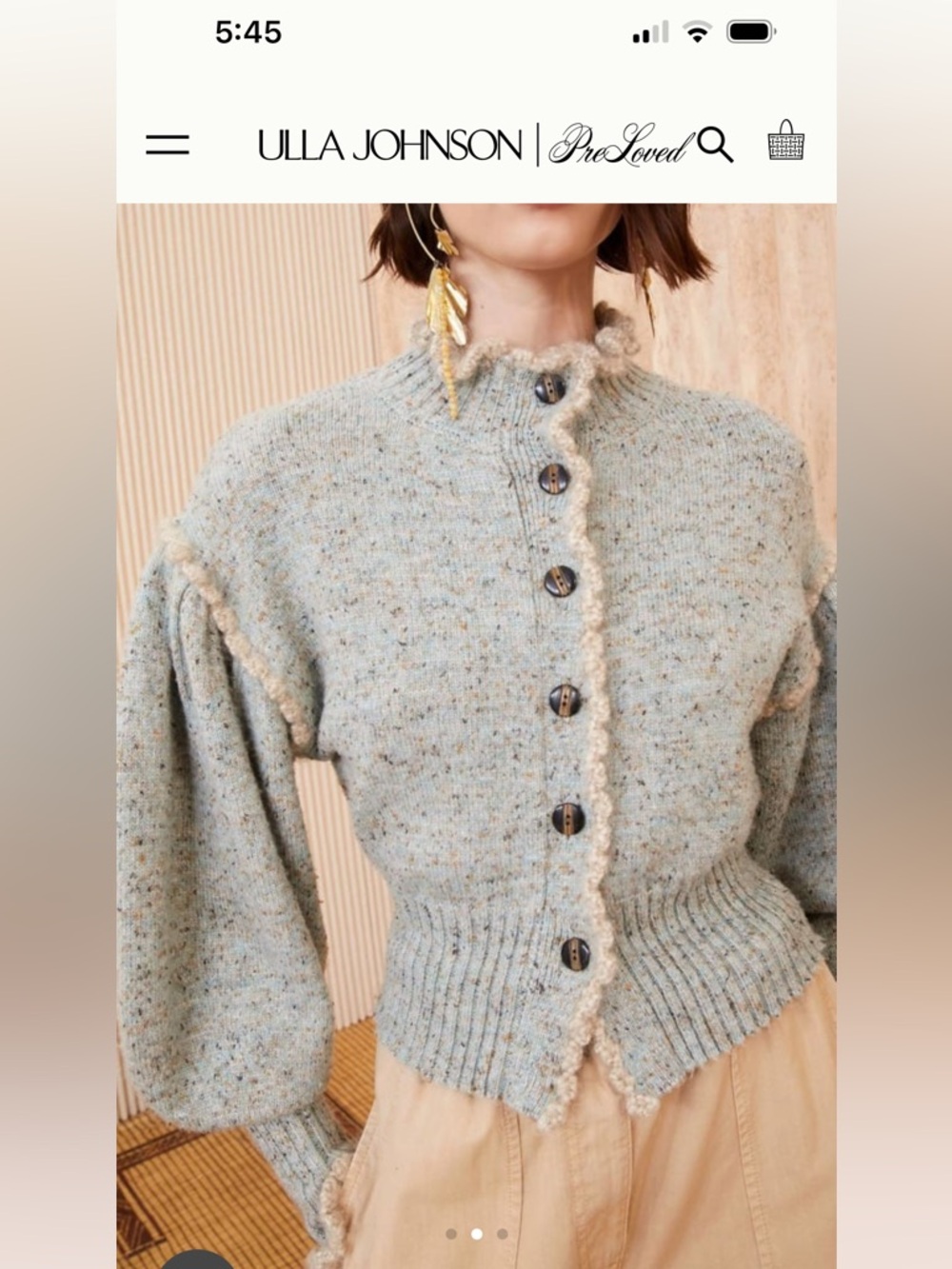 Ulla Johnson Miriam Powder Blue Speckled Ruffle-Trim Button Cardigan brand new